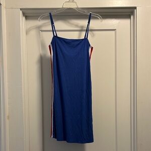 Hollister Blue Women’s Mini Dress with Red & White Stripes, Size Medium